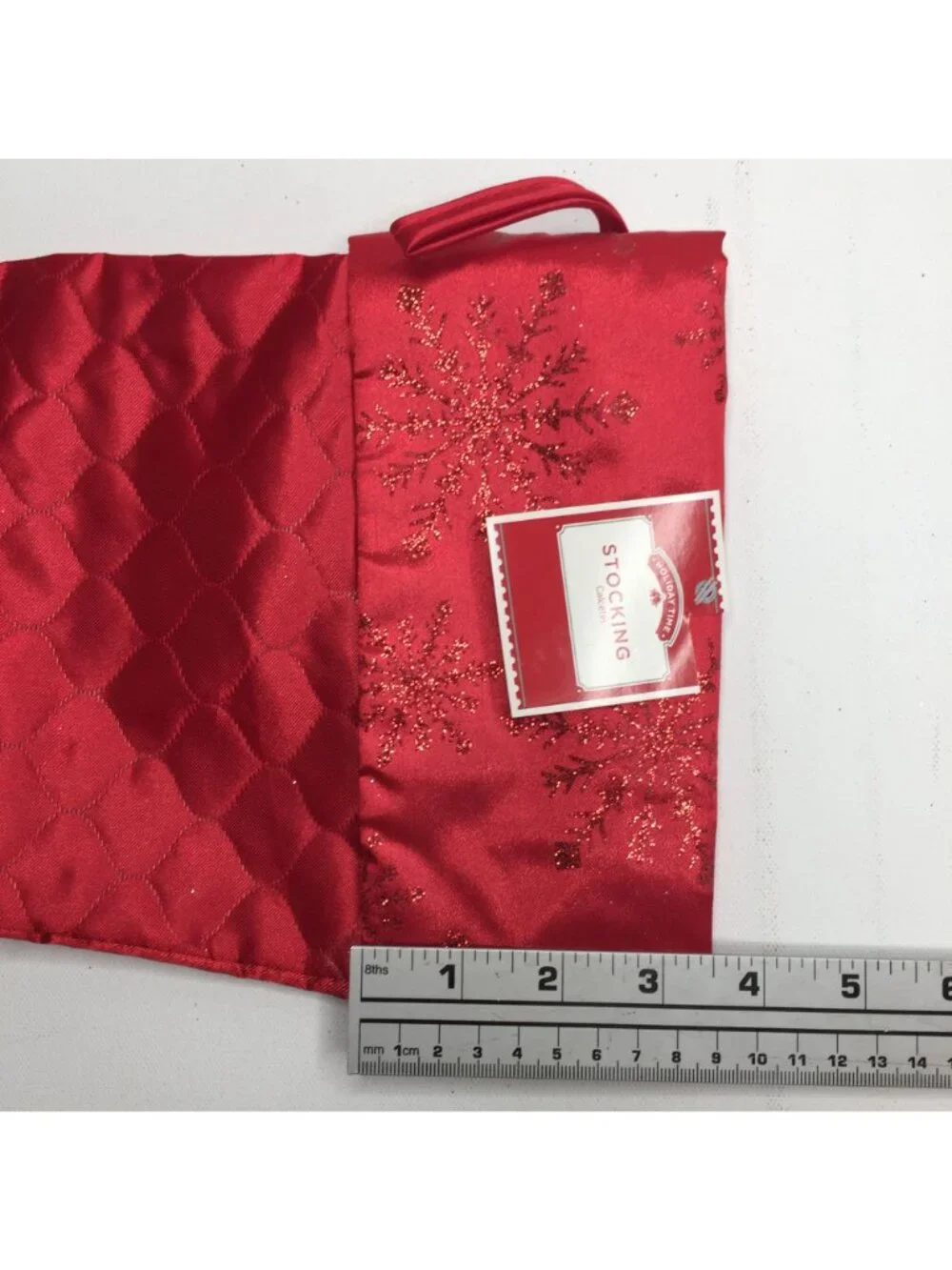 Elegant Red Glitter Snowflake Quilted Christmas Stocking Holiday Decoration